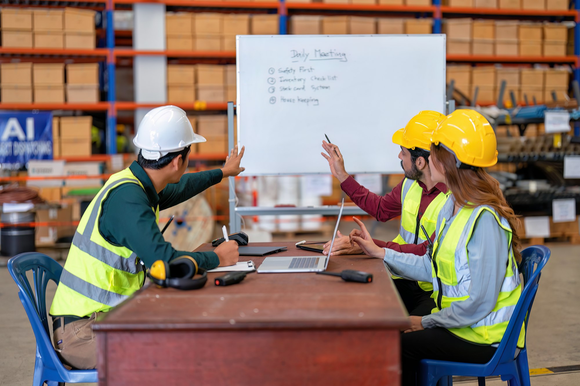 Group of worker in the warehouse factory